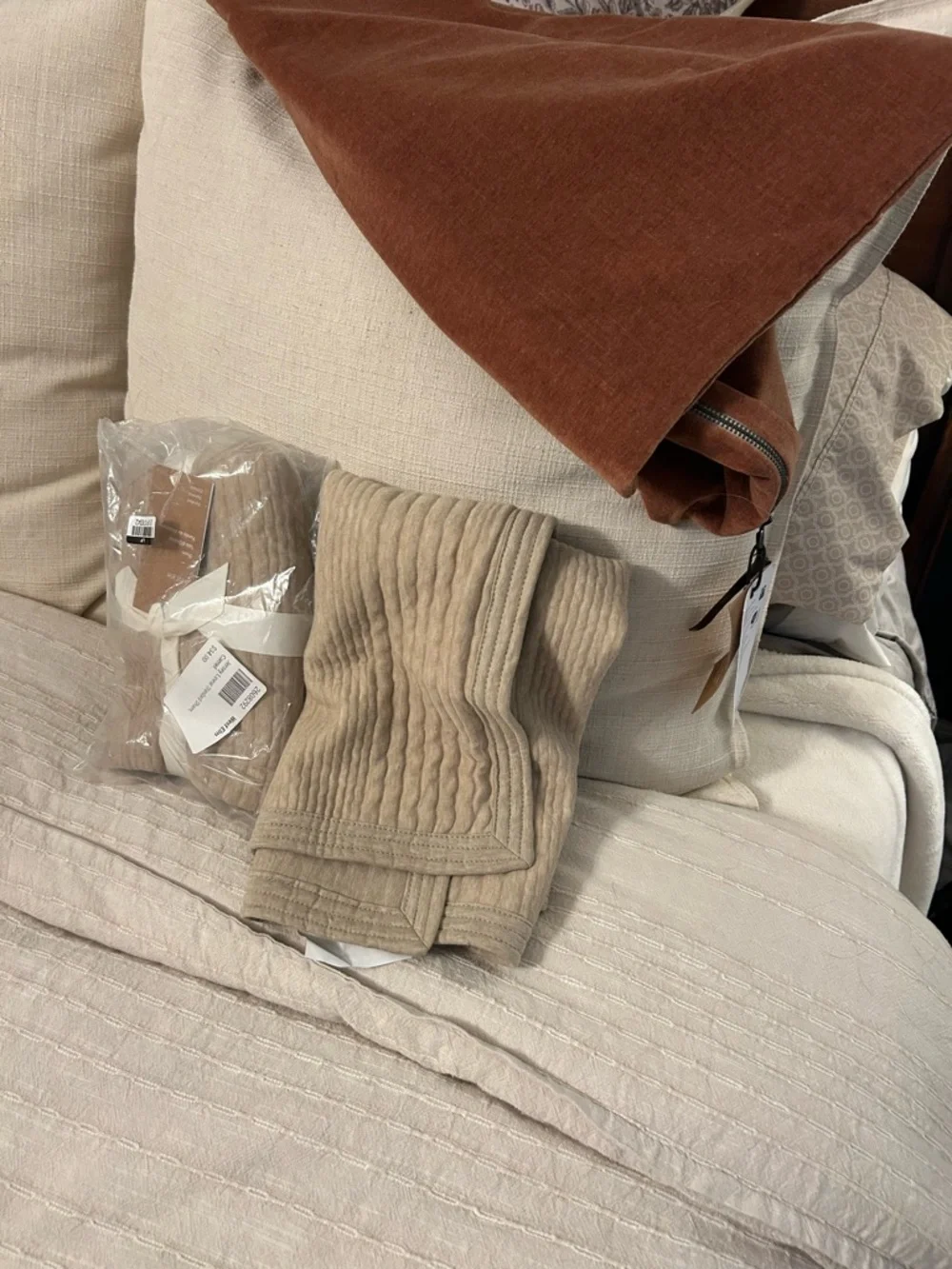 West Elm Ribbed Jersey Standard Sham in Camel Tan